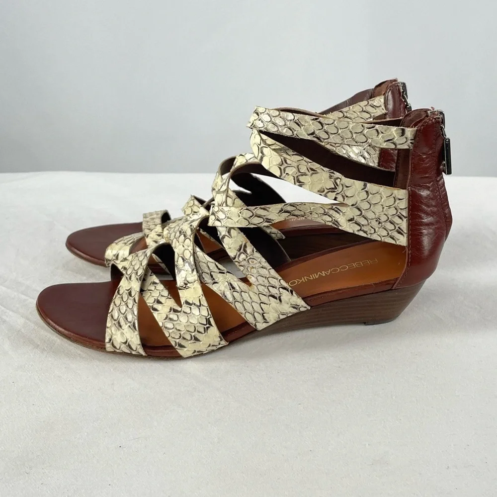 Rebecca Minkoff Strappy Leather Wedge‎ Sandal in Snakeskin Size 6.5